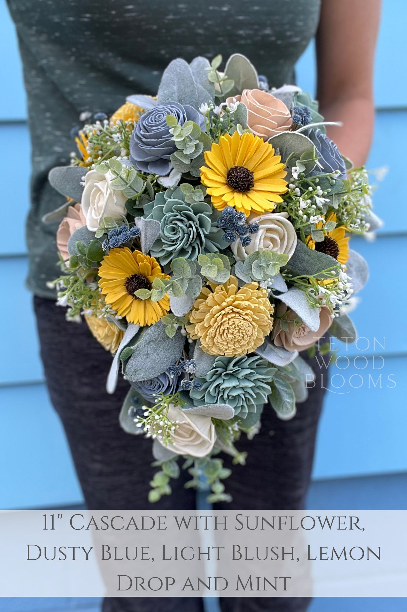 Sunflower and Dusty Blues Bouquet Teton Wood Blooms Sunflower and Dusty Blues Bouquet Teton Wood Blooms