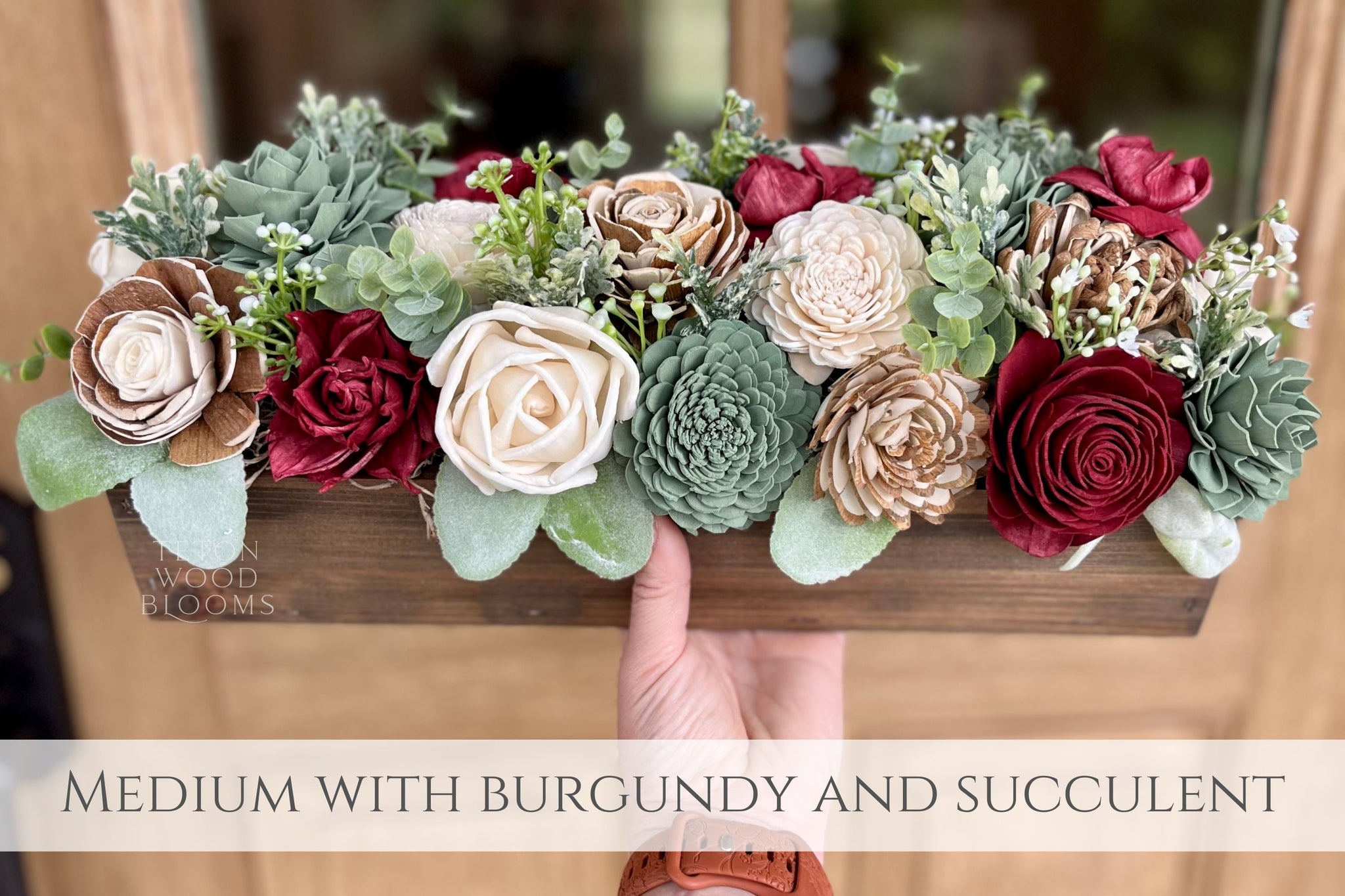 succulent and floral centerpiece Rustic Wood Flower Centerpiece – Teton Wood Blooms