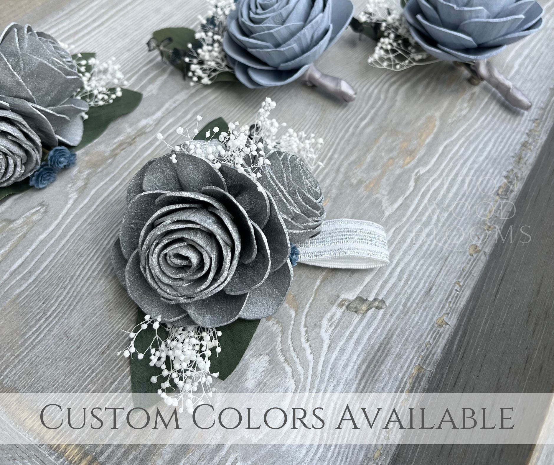 corsage for grey prom dress Zapaka Grey Blue Wrist Corsage and Men Boutonniere Set for Prom Wedding Party