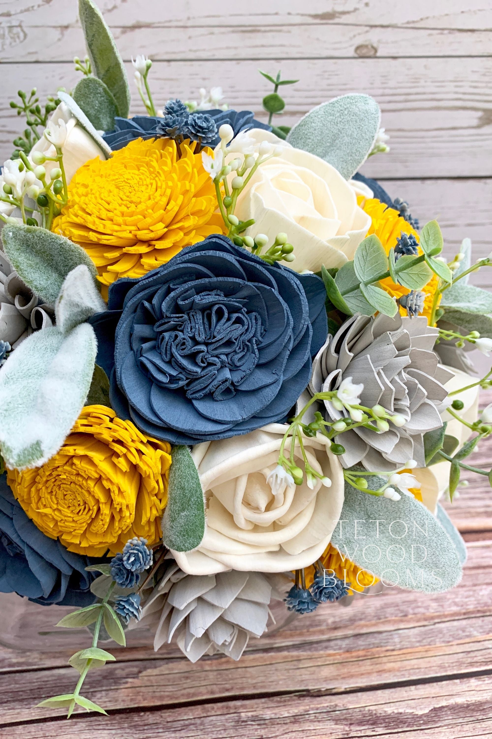 Rustic Blue, Gray and Yellow Bouquet