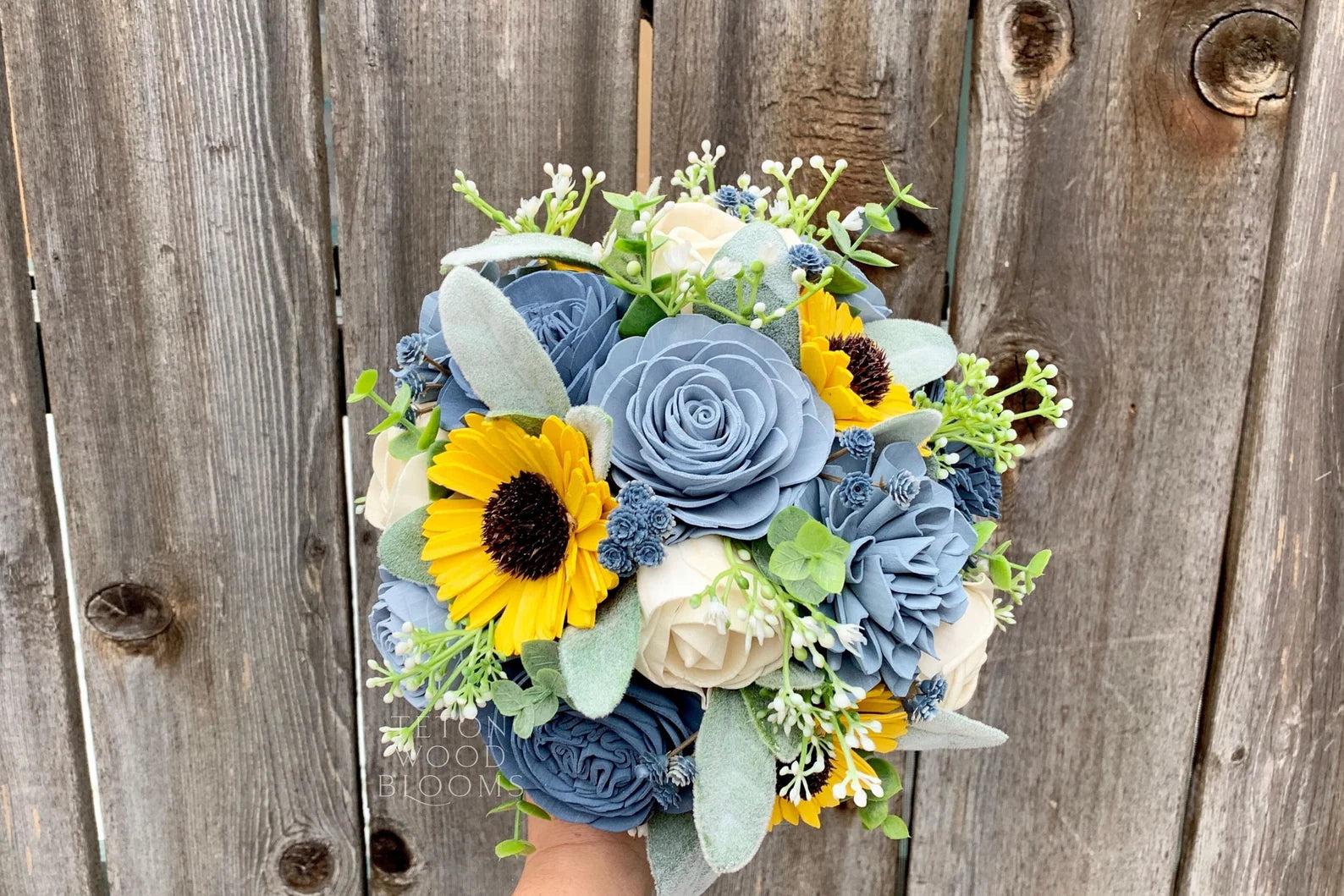 Sunflower and Dusty Blues Bouquet Teton Wood Blooms Sunflower and Dusty Blues Bouquet Teton Wood Blooms