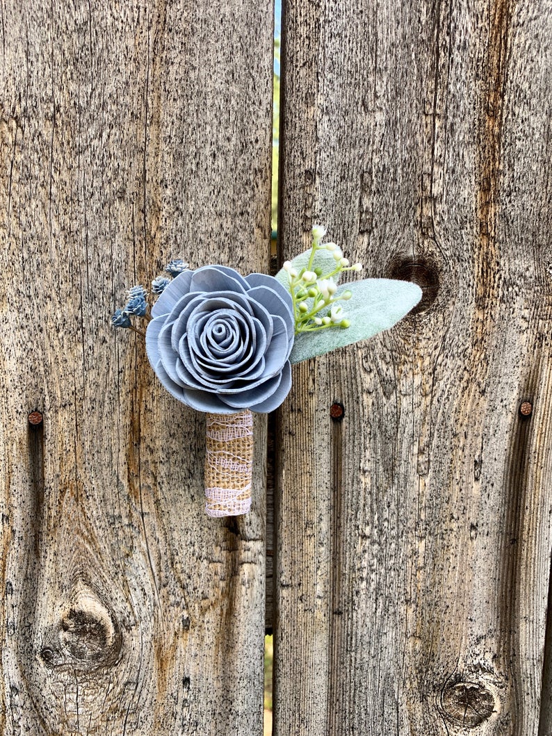 Babies breath and twine boutonniere