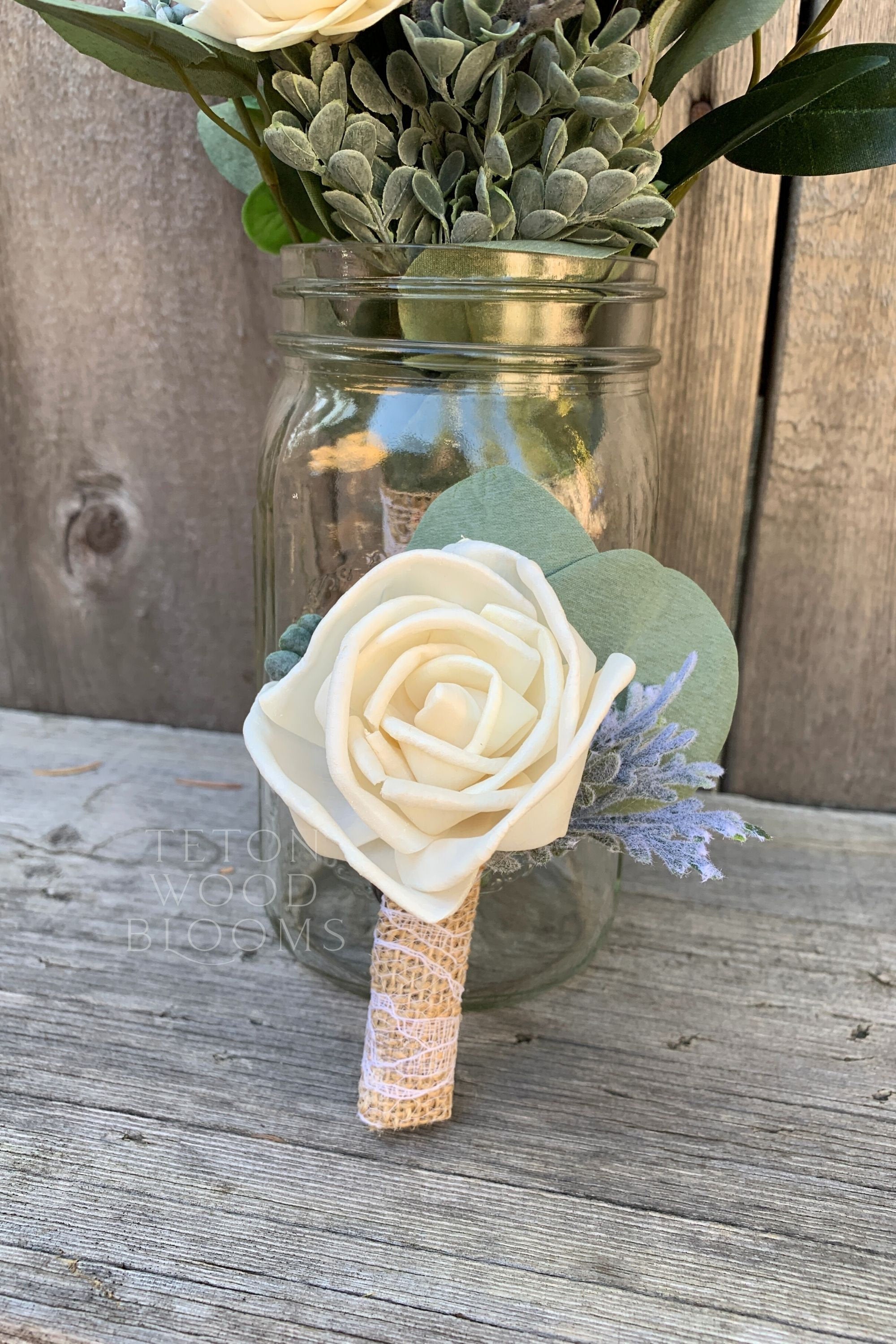Ivory and Eucalyptus Boutonniere